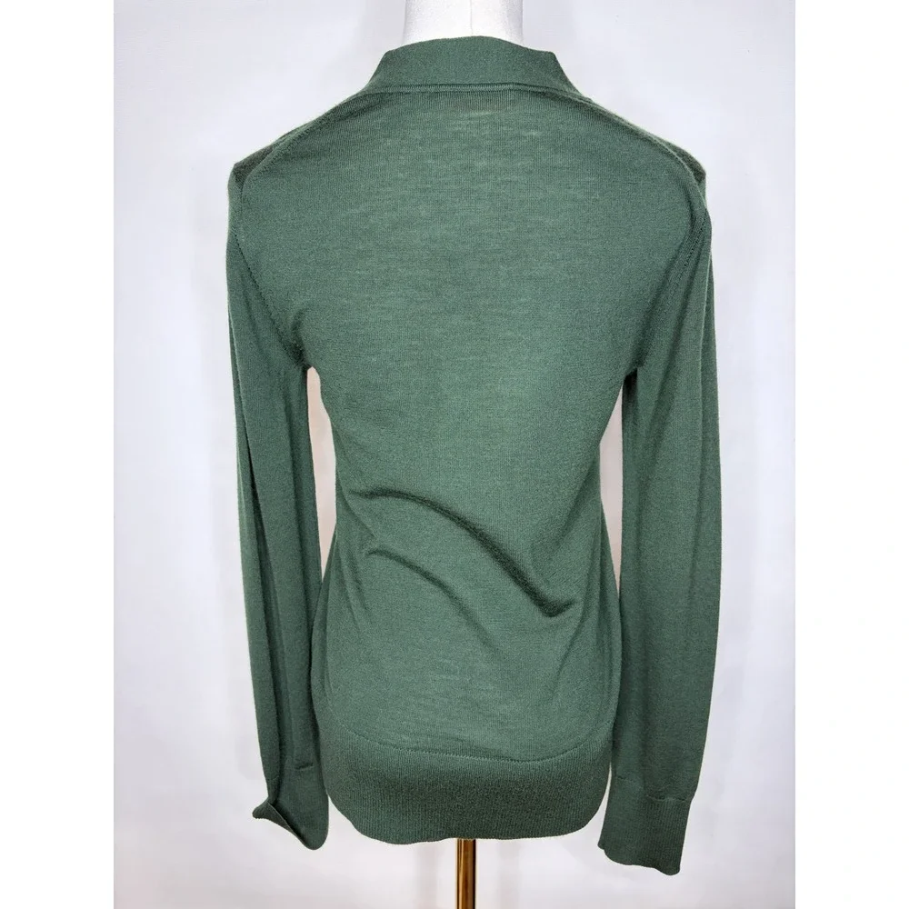 Tory Burch Madeline Cardigan Hunter Green Merino Wool Logo Button Sweater 64676
